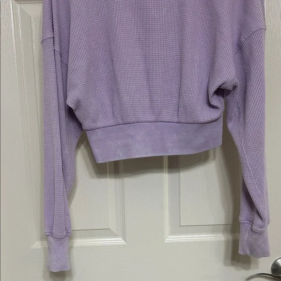 Hippie Rose Lavender Waffle Knit Quarter-Zip Crop Top with Long Sleeves M ptp 21 - Picture 13 of 13